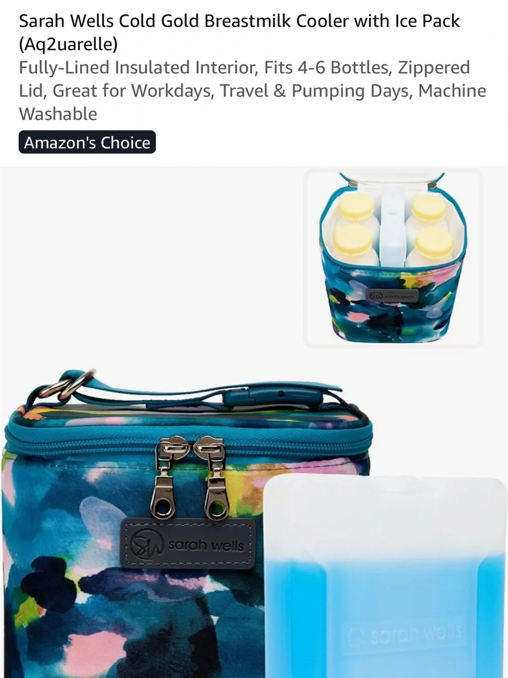 Sarah Wells Cold Gold Breastmilk Cooler with Ice Pack (Aq2uarelle)